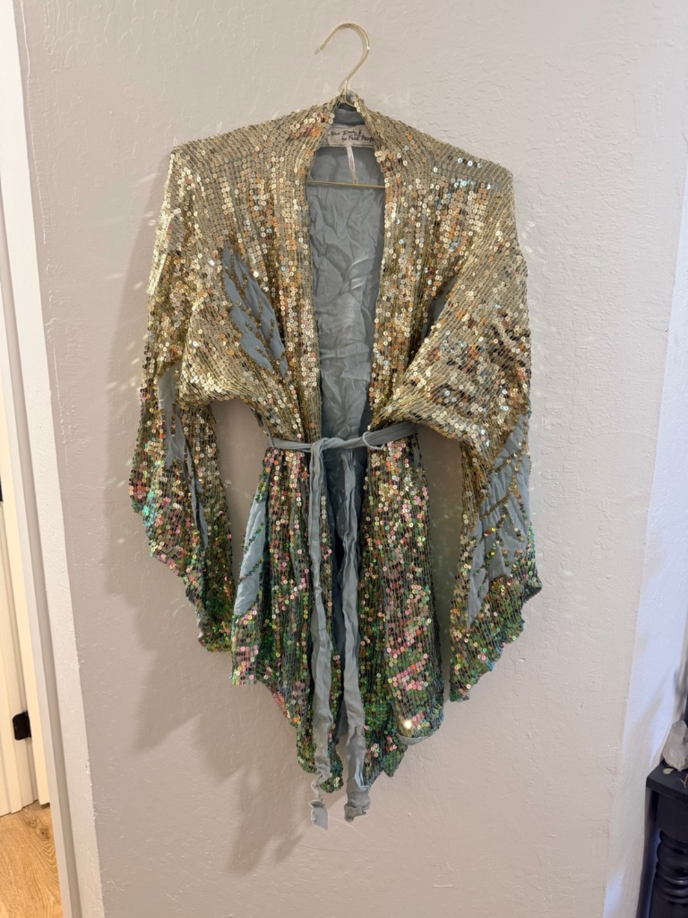 Jen's Pirate Booty Gold and Green Sequined Kimono Cape